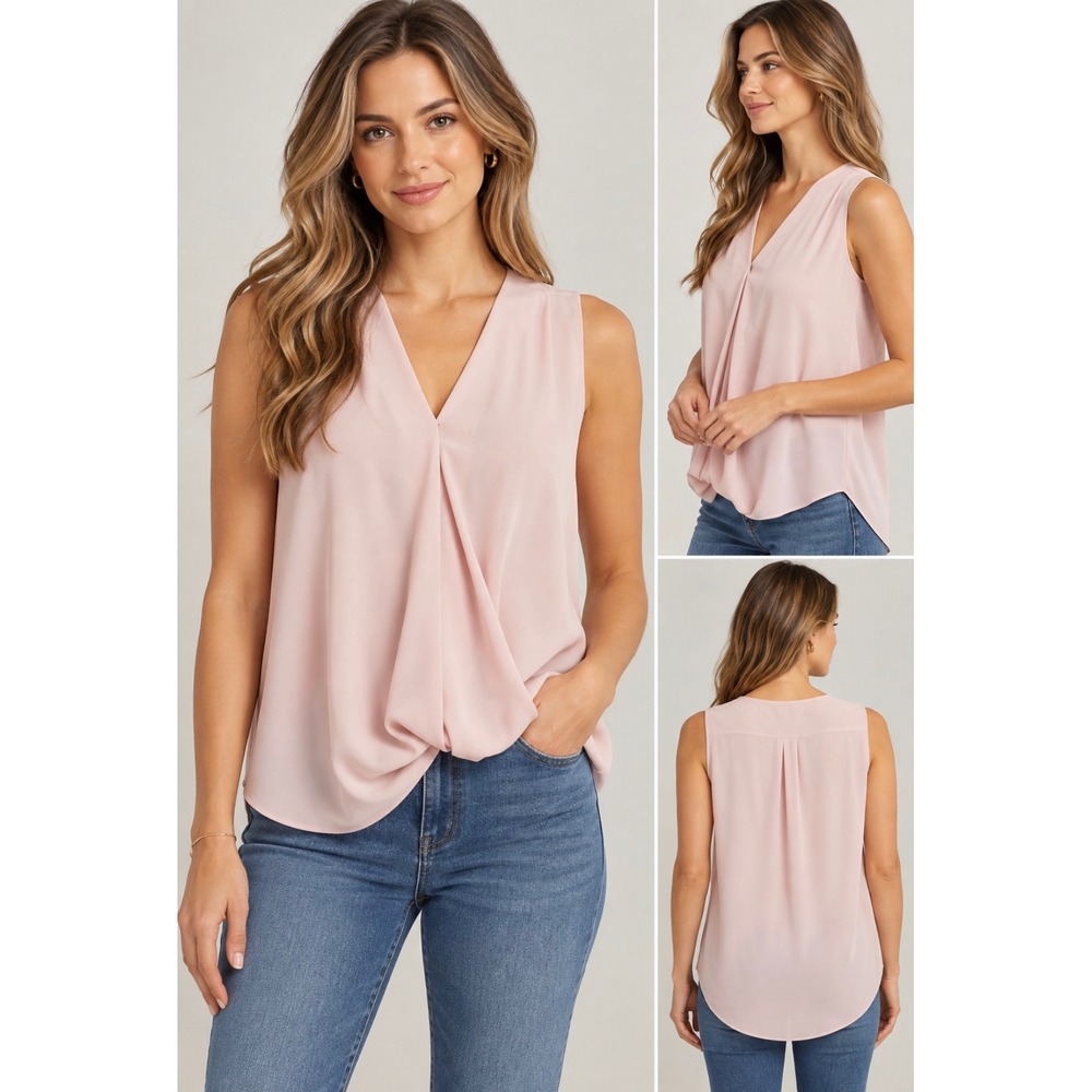 Halogen Womens Pink Sleeveless V-Neck Draped Blouse Top Size Small Corp Barbie